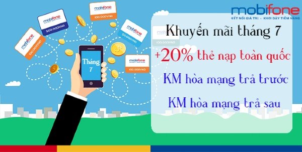 Lịch khuyến mãi MobiFone 20%, KM trả trước, trả sau tháng 7/2019